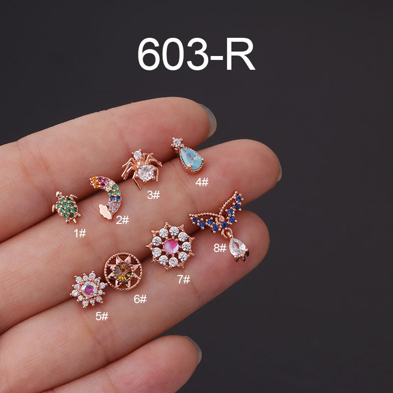 Korean Fashion Color Zircon Fine Needle Stainless Steel Screw Earrings Wholesale Gooddiy