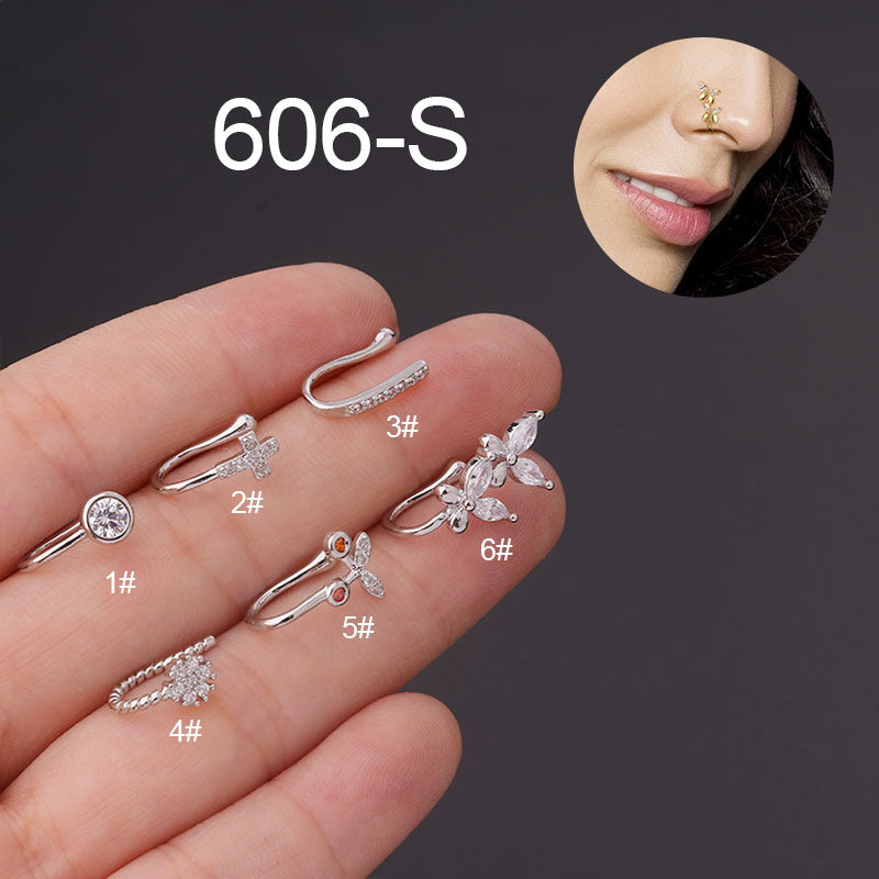 Fashion Copper Inlaid Zircon Non-porous Piercing Butterfly Shape Clip-on Nose Ring Wholesale Gooddiy