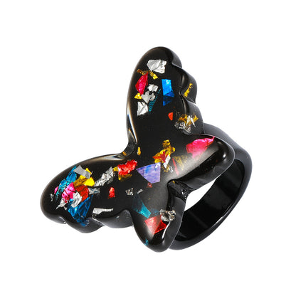 Fashion Transparent Resin Heart Butterfly Acrylic Multicolor Geometric Ring Wholesale Gooddiy