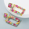 Fashion Geometric Square Alloy Inlaid Color Rhinestones Earrings Wholesale Nihaojewelry