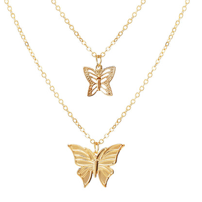 New Inlaid Rhinestone Butterfly  Creative Simple Alloy Three-layer Necklace