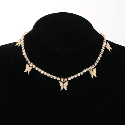 New Inlaid Rhinestone Butterfly  Creative Simple Alloy Three-layer Necklace