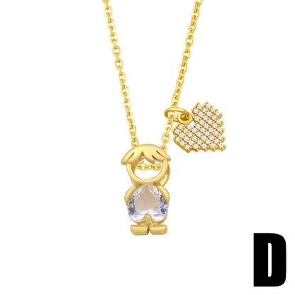 Zircon Boy Girl Pendant Copper Necklace Wholesale Gooddiy