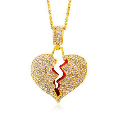 Retro Diamond Broken Heart Pendant Clavicle Chain Necklace Wholesale Jewelry Gooddiy