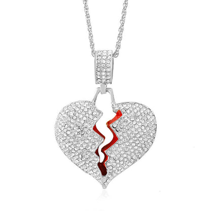 Retro Diamond Broken Heart Pendant Clavicle Chain Necklace Wholesale Jewelry Gooddiy