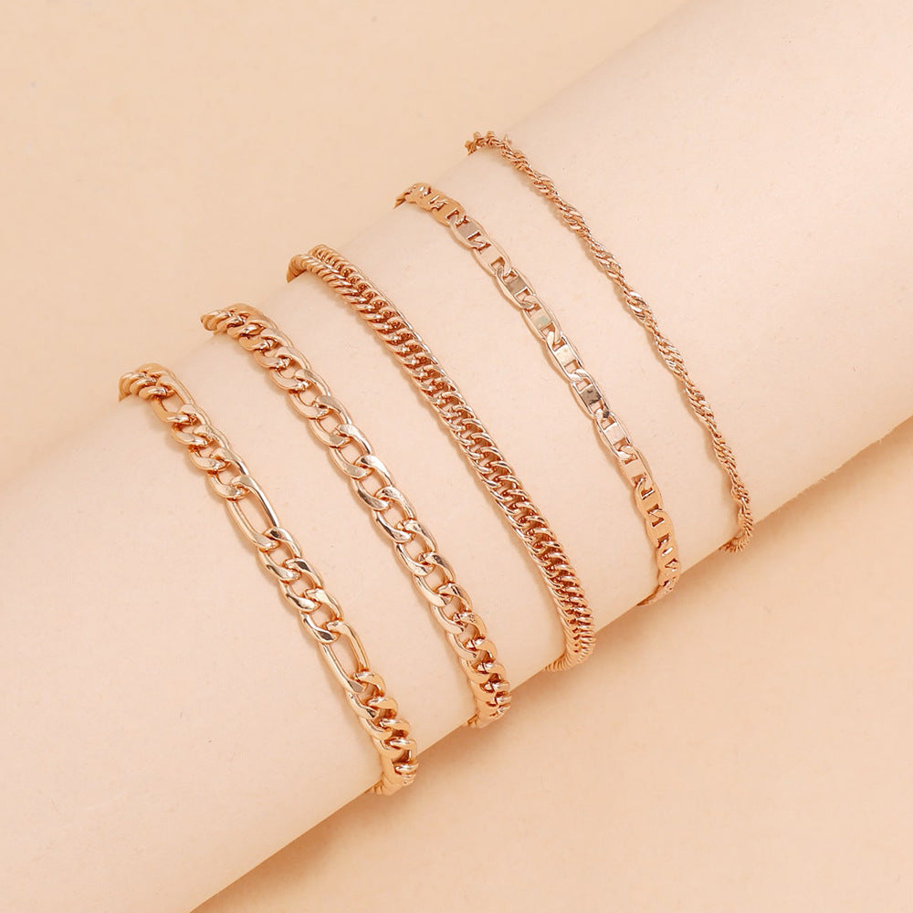 Wholesale Jewelry Simple Thick Snake Chain Anklet Five-piece Set Gooddiy