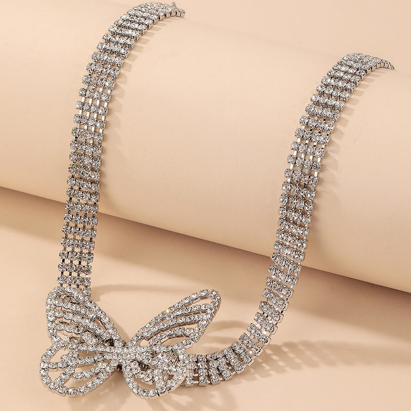 Rhinestone Butterfly Thick Chain Korean Style Short Necklace Wholesale Jewelry Gooddiy