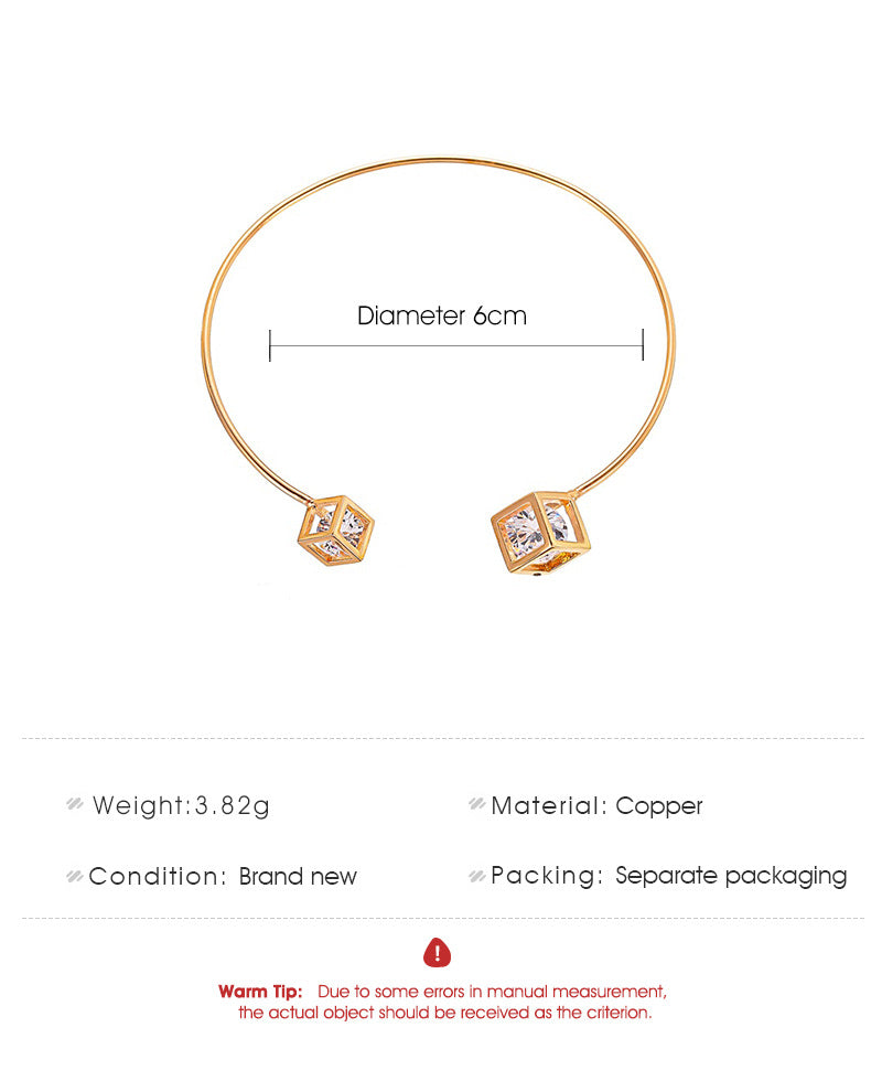 New Bracelet Gooddiy Wholesale Simple Metal Square Bracelet Temperament Zircon Geometric Opening Bracelet