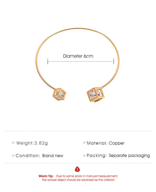 New Bracelet Gooddiy Wholesale Simple Metal Square Bracelet Temperament Zircon Geometric Opening Bracelet