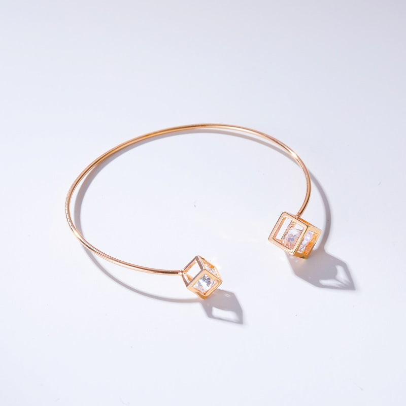 New Bracelet Gooddiy Wholesale Simple Metal Square Bracelet Temperament Zircon Geometric Opening Bracelet