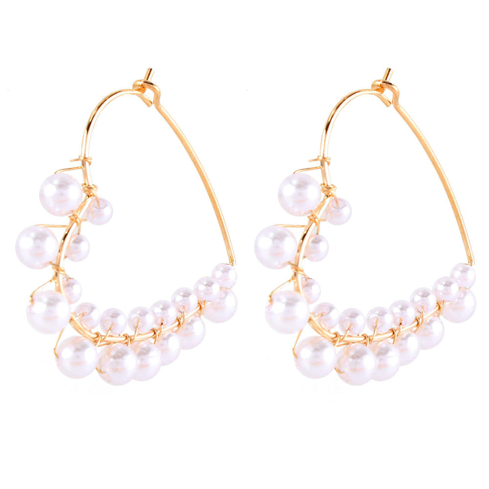 Ins Style Lady Fashion Heart Alloy Inlaid Pearls Artificial Gemstones Women's Earrings