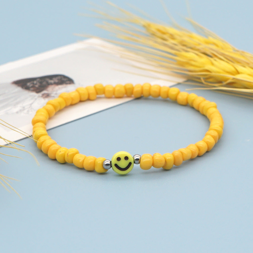 Simple Style Yellow Smiley Face Beaded Rice Bead Bracelet Wholesale Jewelry Gooddiy