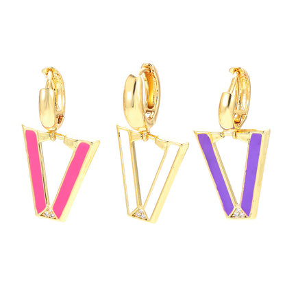 Retro V-shaped Inverted Triangle Fluorescent Copper Earrings Wholesale Gooddiy