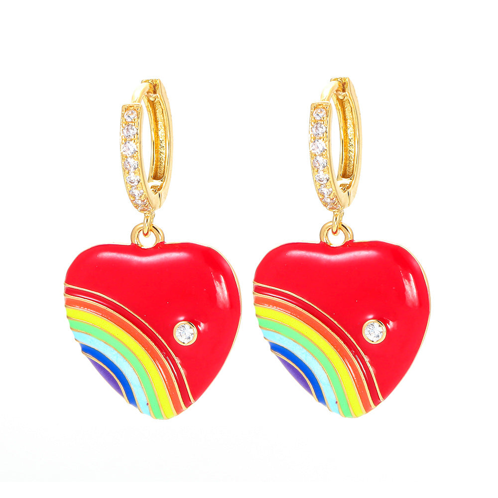 Korean Geometric Heart Rainbow Copper Earrings Wholesale Gooddiy