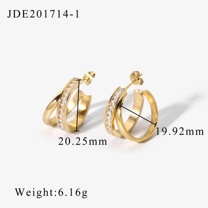 Simple Gold-plated Double Layer Cross Stainless Steel Ear Stud Wholesale Gooddiy