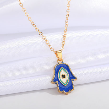 New Retro Palm Inlaid Diamond Vertical Eye Alloy Necklace Wholesale Gooddiy