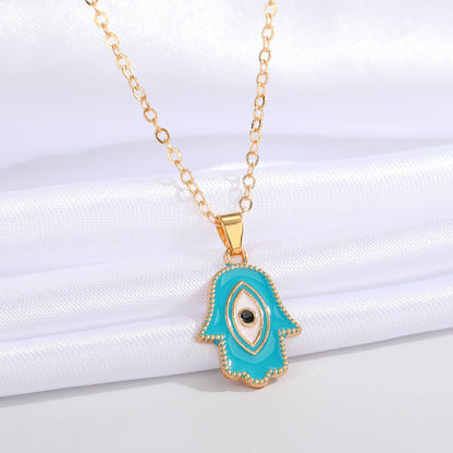 New Retro Palm Inlaid Diamond Vertical Eye Alloy Necklace Wholesale Gooddiy