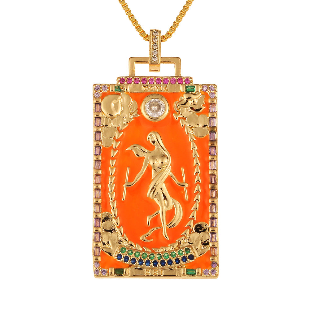 Fashion New Oil Drop Tarot Pendant Copper Zircon Necklace Wholesale Gooddiy