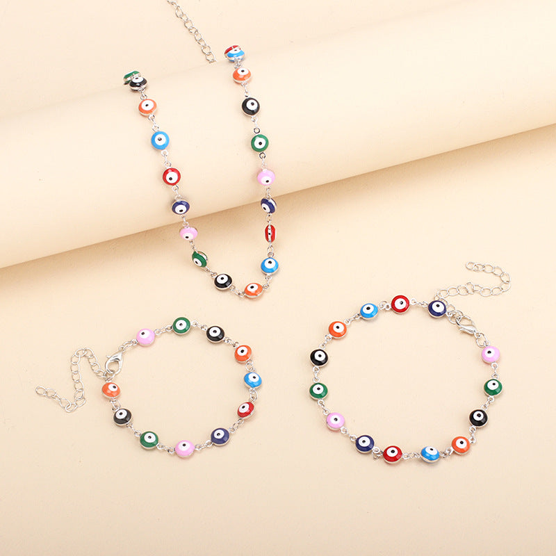 Bohemian Style Colorful Retro Devil Eyes Necklace Bracelet Anklet Combination Accessories