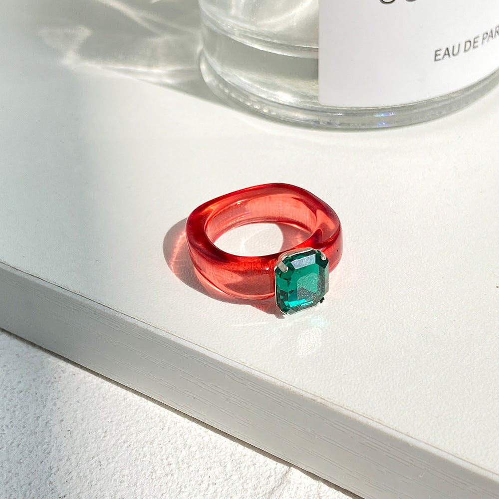 Retro Diamond Jelly Color Resin Ring