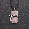 Casual Cute Cat Stainless Steel Plating Inlay Natural Stone Crystal Glass Pendant Necklace Long Necklace