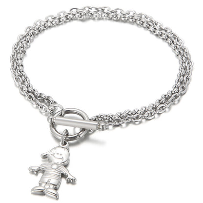 Stainless Steel Cute Little Girl Pendant Ot Buckle Double-layer Bracelet Wholesale Jewelry Gooddiy