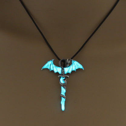 Halloween Pterodactyl Sword Luminous Leather Cord Necklace Wholesale Jewelry Gooddiy