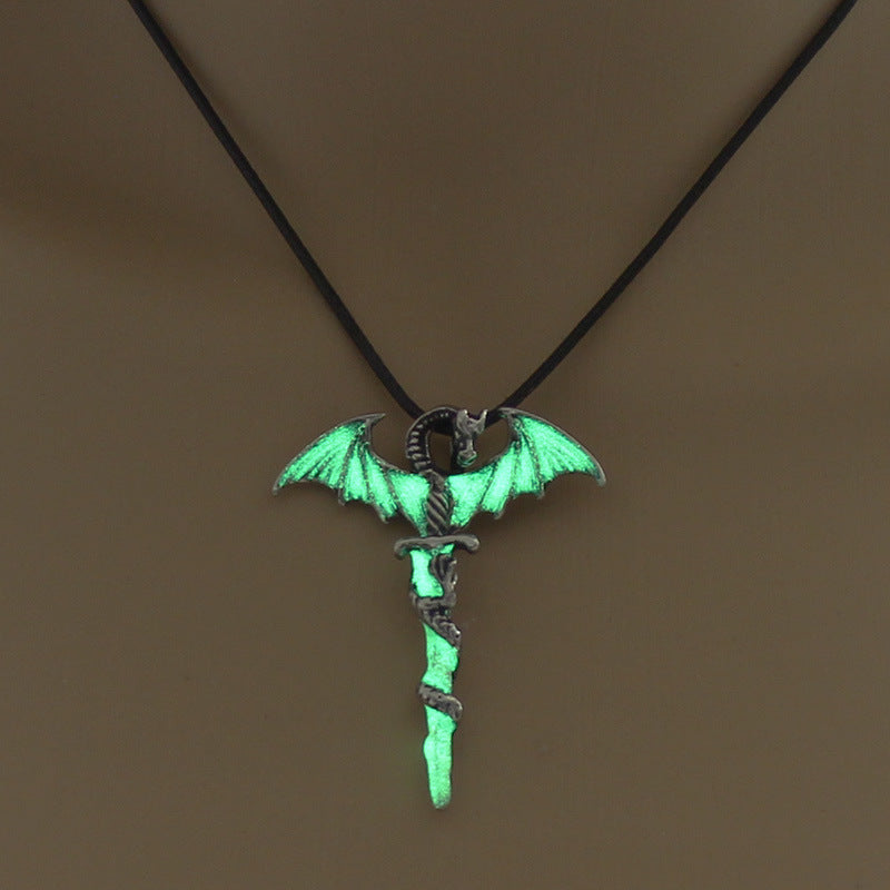 Halloween Pterodactyl Sword Luminous Leather Cord Necklace Wholesale Jewelry Gooddiy