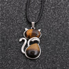 Casual Cute Cat Stainless Steel Plating Inlay Natural Stone Crystal Glass Pendant Necklace Long Necklace