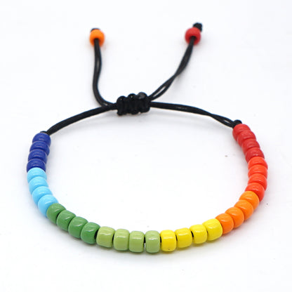 Creative Bohemian Ethnic Rainbow Enamel Beads Glass Handmade Couple Bracelet