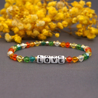 Bohemian Style Color Crystal Letter Beaded Small Bracelet