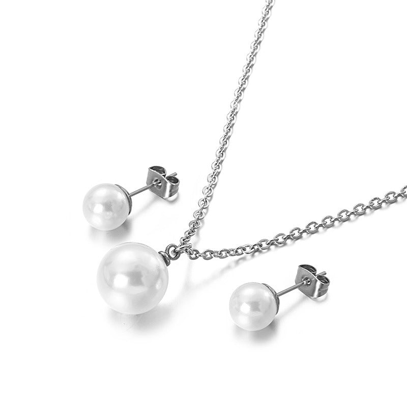 Korean Fashion Pearl Pendant Stainless Steel Earrings Set Wholesale Gooddiy