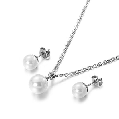 Korean Fashion Pearl Pendant Stainless Steel Earrings Set Wholesale Gooddiy