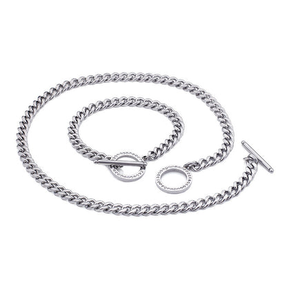 Stainless Steel Thick Chain Diamond Necklace Bracelet Set Wholesale Gooddiy