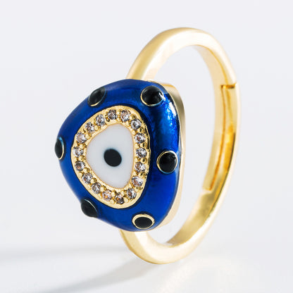 Vintage Fashion Oil Dripping Devil's Eye Opening Inlaid Zircon Copper Ring Wholesale Gooddiy