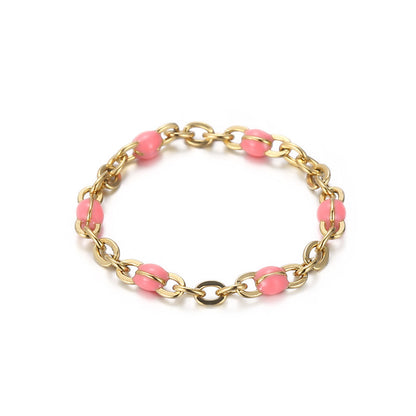 Fashion Simple Hollow Chain Color Resin Beads Stainless Steel Ring Wholesale Gooddiy