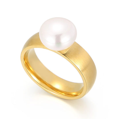 Fashion Contrast Color Geometric Shell Pearl Stainless Steel Ring Wholesale Gooddiy