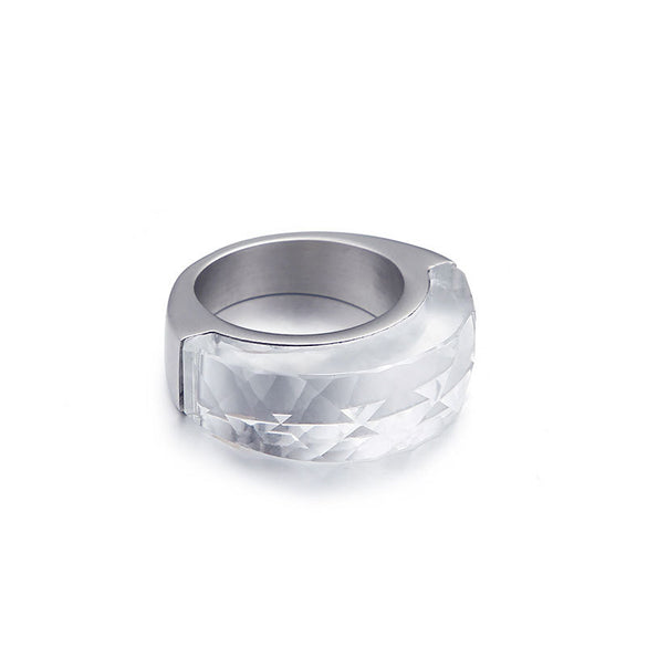 Simple Fashion Stainless Steel Half-pack Color Transparent Glass Ring Wholesale Gooddiy