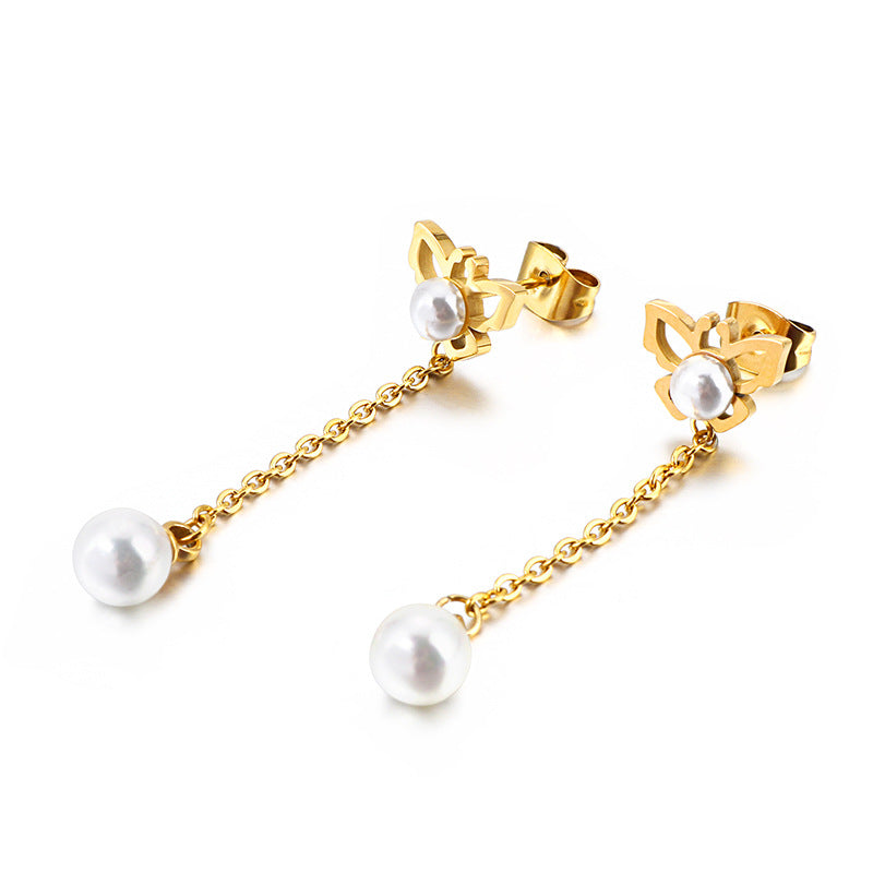 Fashion Pearl Long Tassel Stainless Steel Earrings Wholesale Gooddiy