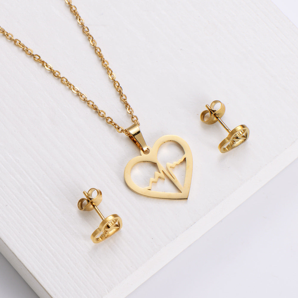 Aml [best-selling Ornament] Titanium Steel Set Jewelry Heart-shaped Pendant Ecg Net Hongguo Domestic Sales Women's New