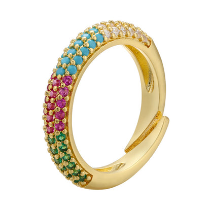 Simple Fashion Micro-inlaid  Multi-color Zircon Adjustable Copper Ring Wholesale Gooddiy