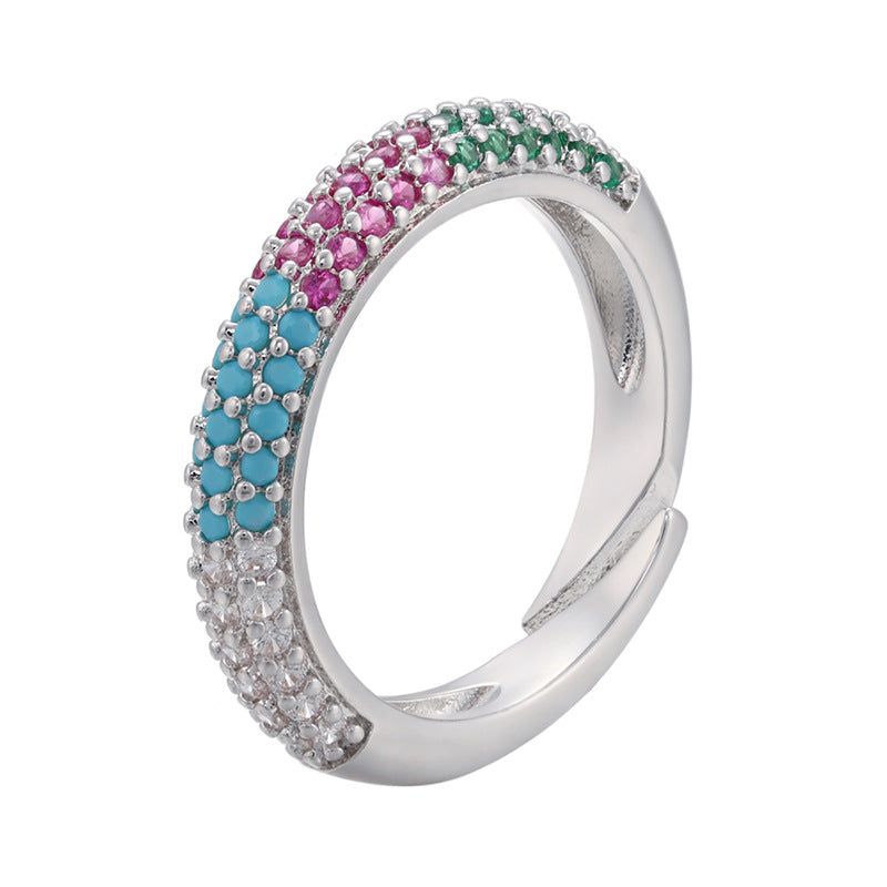 Simple Fashion Micro-inlaid  Multi-color Zircon Adjustable Copper Ring Wholesale Gooddiy