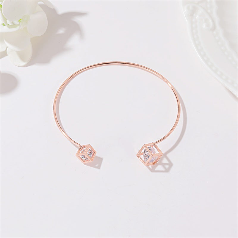 New Bracelet Gooddiy Wholesale Simple Metal Square Bracelet Temperament Zircon Geometric Opening Bracelet