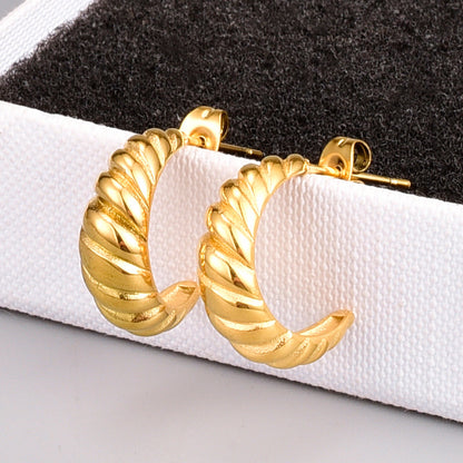 E107ns New Titanium Steel Gold-plated Twist Hoop Earrings Fashionable 18k Gold-plated Horn Round Earrings