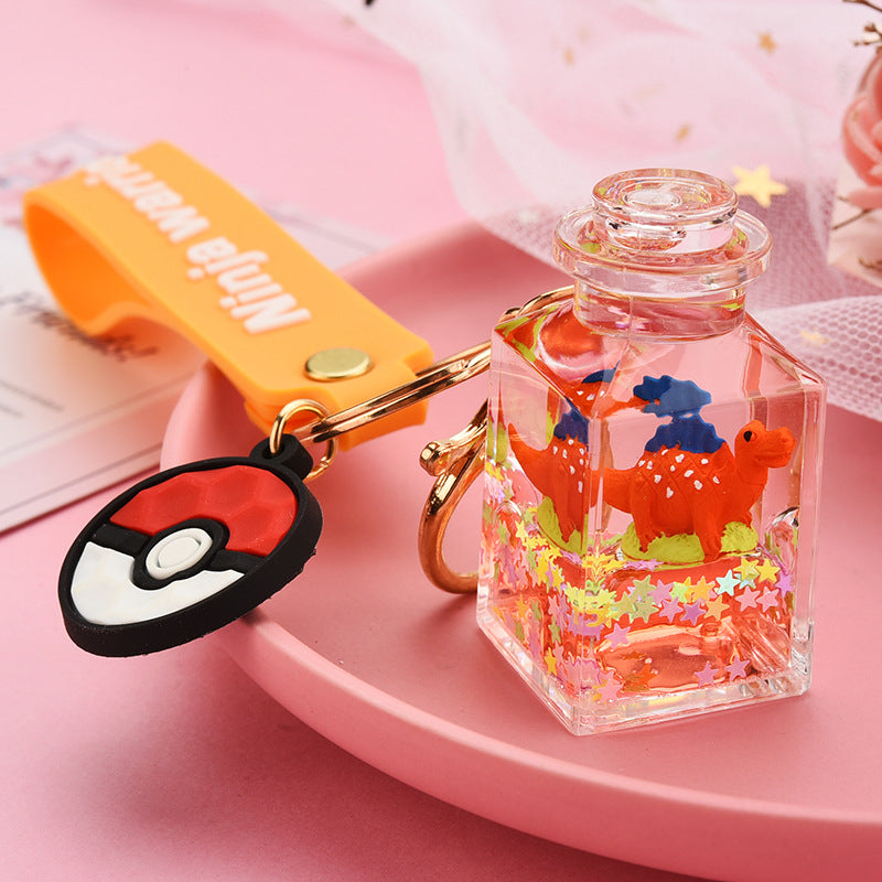 Cute Quicksand Little Yellow Duck Dinosaur Perfume Bottle Acrylic Keychain Wholesale Nihaojewelry