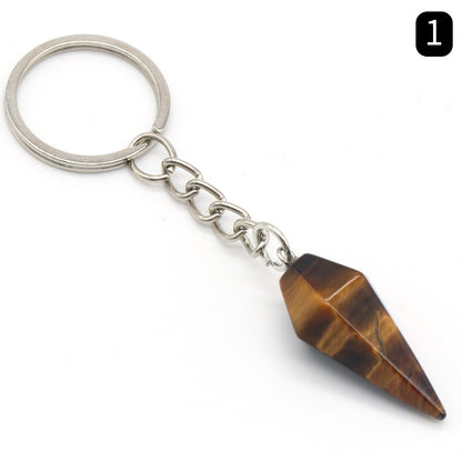 Natural Crystal Agate Stone Hexagonal Cone Key Chain Wholesale Nihaojewelry