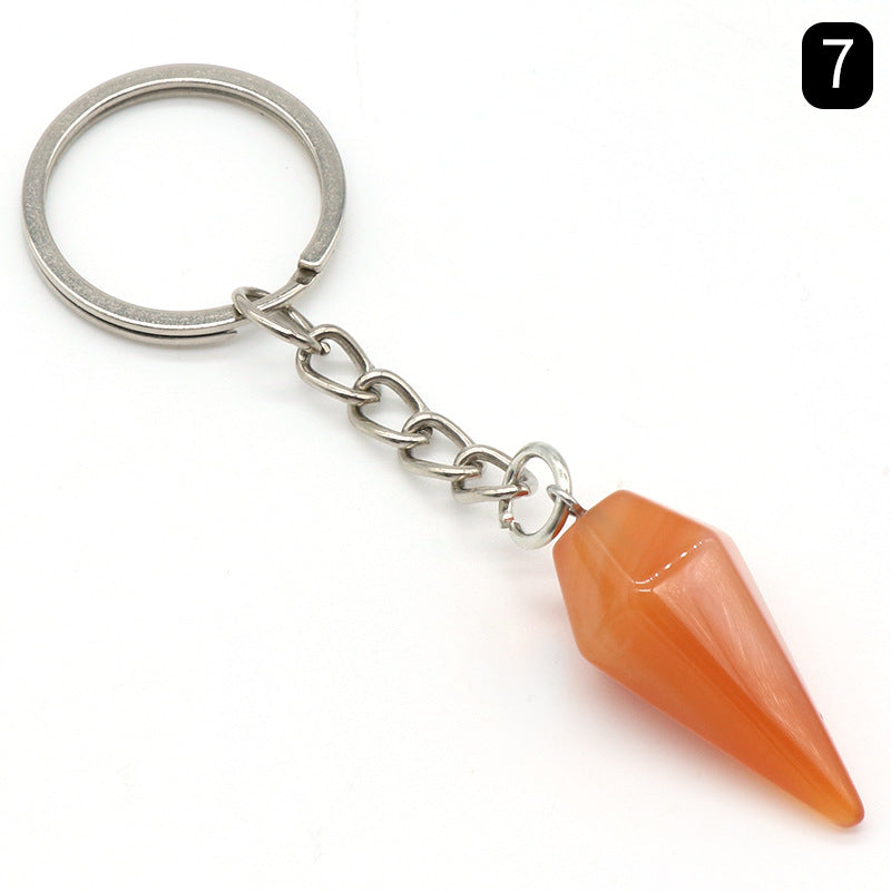 Natural Crystal Agate Stone Hexagonal Cone Key Chain Wholesale Nihaojewelry