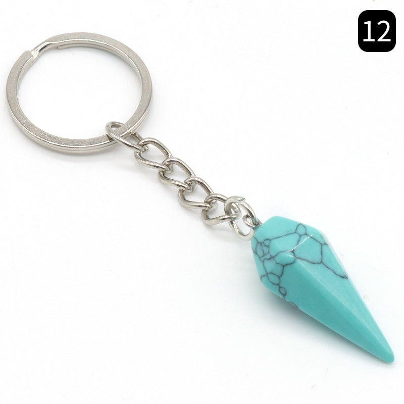 Natural Crystal Agate Stone Hexagonal Cone Key Chain Wholesale Nihaojewelry