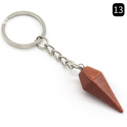 Natural Crystal Agate Stone Hexagonal Cone Key Chain Wholesale Nihaojewelry