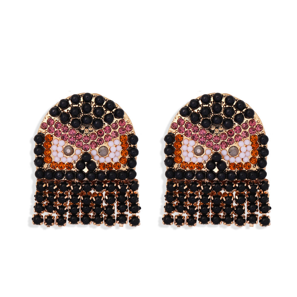 Fashion Skull Diamond Alloy Artificial Gemstones Earrings